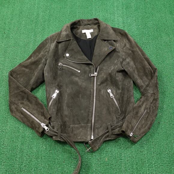 H&M SUEDE LEATHER BIKER STYLE HEAVY METAL JACKET WOMENS SIZE 8 - Picture 1 of 10